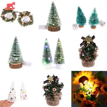 1:6 1: 12 Evcilik minyatür Mini noel ağacı noel çelenk ışık modeli Dollhouse sahne dekor Dıy aksesuarları