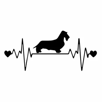 1 Adet 17.2X7. 5CM Kablolu Dachshund Yaşam Hattı Araba Sticker Dachshund Kalp Atışı Köpek Vinil Çıkartması Siyah / Gümüş