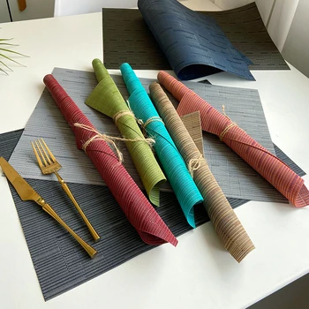1 Adet Sofra Takımı Düz Renk PVC Masa Bambu Desen İsıya Dayanıklı Masa Paspaslar Masa Dekorasyon Aksesuarları Ev Masa Örtüsü