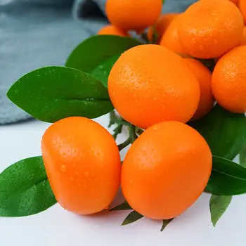 1 Adet Yapay Taklit Meyve Yanlış Portakal Dalları Ve Yaprakları 3-6 Kafaları Sahte Mandalina Ekran Gıda Ev Partisi Dekoru