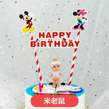 1 takım Mickey Minnie Mouse Çizgi Film Mutlu Doğum Günü Pastası Toppers Kek Bayrakları Düğün Parti Kek Dekorasyon Bebek Duş Malzemeleri
