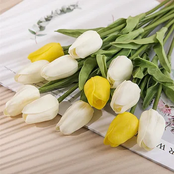 10 Adet Lale yapay çiçek Pastel Gerçek Dokunmatik Buket Gelin Düğün Parti Ev Dekor Vazo Aksesuarları Bahçe Bitkileri Dekorasyon