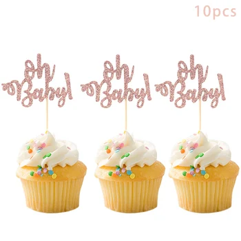 10 adet Oh bebek Mini Cupcake Toppers Bebek Duş Cupcake Dekor Bebek Duş Parti Kek Dekor Erkek Kız 1st doğum günü Partisi Malzemeleri