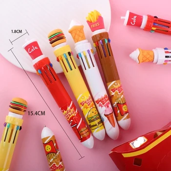 10 Renkler Sevimli Yaratıcı Tükenmez Kalem Kok Burger Kızartması Silikon Renkli Kalem Ofis Kırtasiye Malzemeleri için Papelaria Escolar
