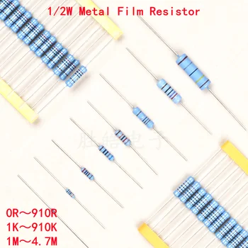 100 adet 1/2W Metal film rezistans 1R ~ 2.2 M 100R 220R 330R 1K 1.5 K 2.2 K 3.3 K 4.7 K 10K 22K 47K 100K 100 220 330 1K5 2K2 3K3 4K7 Ohm