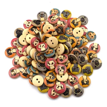 100 ADET 15MM Ahşap Düğmeler Ahşap Şekil Giyim Dikiş Düğmeleri Çocuklar İçin Scrapbooking Dekoratif El Sanatları DIY Aksesuarları