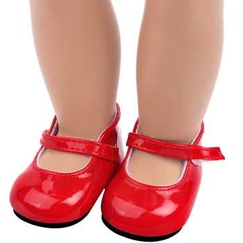 18 İnç Kız Bebek Ayakkabıları PU Kırmızı Mary Jane Yuvarlak sivri uçlu ayakkabı Amerikan Yenidoğan bebek oyuncakları için 43 cm Bebek Bebek Ücretsiz Kargo s8