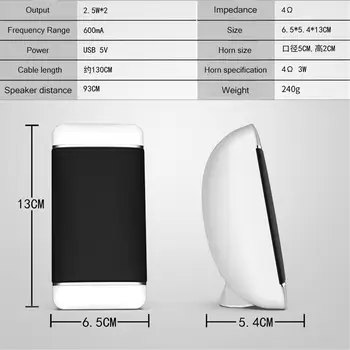 2 Adet USB Kablolu Bilgisayar Hoparlörleri 3.5 mm Yükseklik Açısı Boynuzları Ses Kontrolü Masaüstü Bas PC Dizüstü Akıllı Telefon ve Tablet