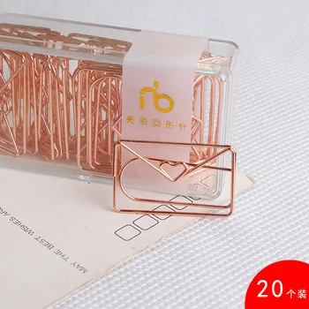 20 adet Gül Altın Aşk Kalp Ataş Zarf Şekilli Modelleme Klip Metal Ofis Aksesuarları Gül Altın ataşlar