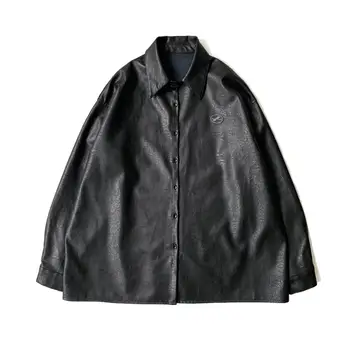 2020 erkek Siyah Renk Uzun Pu Deri Giyim Fermuar Giyim Siper Rus Bombacı ceket Gevşek Eğlence Moda Ceket M-2XL