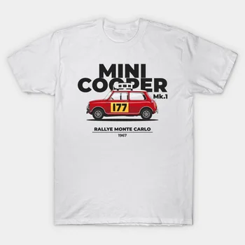 2021 Erkek / kadın Yaz Beyaz Sokak Modası Hip Hop 1967 Mini Cooper Mk.1 Rallye Monte Carlo 177 Tişört Pamuk Tees Tops