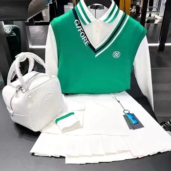 2022 Golf kadın Triko Kore Marka Giyim Kolsuz Yelek V Yaka Örtüşen Sıcak Moda Bel İnce bayan Yelek Üst