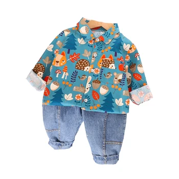 2022 İlkbahar Sonbahar Bebek Erkek giyim setleri Çocuk Giysileri Kıyafet Yürüyor Bebek Karikatür Gömlek Kot Çocuklar gündelik spor giyim