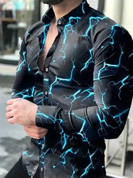 2022 İlkbahar Sonbahar Erkek Moda Gömlek Turn-aşağı Yaka Düğmeli Gömlek erkek Rahat Dijital Baskı Uzun Kollu Üstleri Streetwear