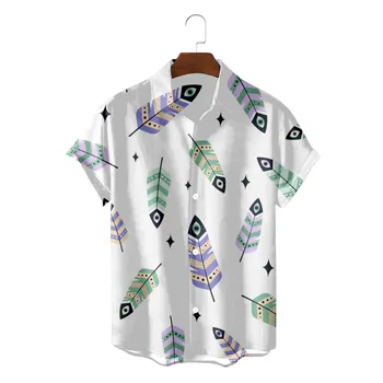 2022 Yaz havai gömleği 3D T-shirt Retro gömlek Tüyler Eleman Desen Kısa Kollu Erkek Camisa Tatil Rahat erkek tişörtü B
