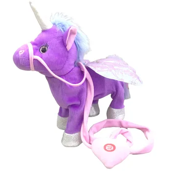 2022 Yeni Kawaii tek boynuzlu at pelüş oyuncak Unicorn Tasma Melek At Bebek Yürüyüş Şarkı Elektrikli peluş oyuncak çocuk Oyuncak Hediye