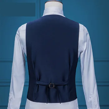 2022New Lacivert Erkek Takım Elbise 3 Adet Resmi İş Blazer Smokin Şal Yaka Düğün Damat Erkek ( Ceket + Yelek + Pantolon)