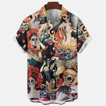2023 Yeni erkek Gömlek 3d Baskı erkek Hawaii Gömlek Casual Gevşek Kısa Kollu Üstleri Harajuku Streetwear 5xl yaz giysileri