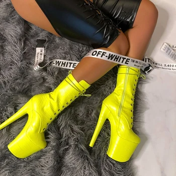 20cm sarı süper yüksek gece kulübü ile su geçirmez platform bağlama seksi nefret yüksek kısa çizmeler kutup dans Striptizci Topuklu