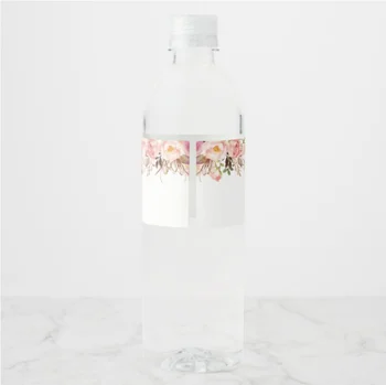 24 adet Özel adı Düğün Su şişe etiketleri Kız doğum günü partisi Rustik Pembe Çiçek Özel Su şişe etiketleri dekorasyon
