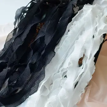 2CM Genişliğinde Beyaz Siyah Zarif Kirpik Şifon Kat Dantel Yaka Elastik fırfır etekli Saçak Şerit DIY Dikiş Elbise Gipür Dekor