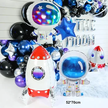 3 Adet Gezegen Roket Astronot Balon Çocuk Balon Oyuncak Dış Uzay Roket Balon dekor Galaxy Güneş Sistemi Doğum Günü partisi Dekorları
