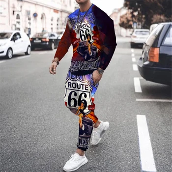 3D Baskılı Büyük Boy erkek Uzun T Shirt Takım Elbise Moda Rahat Gevşek 66 Mektuplar Baskılı Koşu Seti Erkek Streetwear Hip Hop Özel