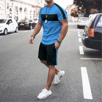 3D erkek tişört Seti Spor erkek Büyük Boy Giyim T-shirt Şort Takım Elbise erkek tişört Takım Elbise Yaz Plaj