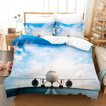 3D Uçak Mavi Gökyüzü Baskılı Yatak Erkek Çocuklar İçin Uçak Yorgan yatak örtüsü seti Uçaklar Ev Tekstili yatak örtüleri çift kişilik yatak 150