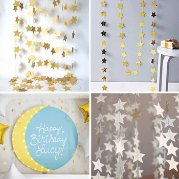 4 M Düğün dekorasyon kağıdı Glitter Yıldız kağıt çelenk Duvar Asılı Afiş Dize Zincir Bebek Duş Doğum Günü Partisi Dekorasyon