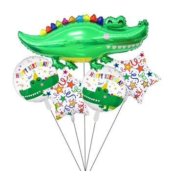 5 adet Karikatür Timsah Doğum Günü Balon Seti Yeşil Yıldız Folyo Helyum Balon Doğum Günü Partisi Süslemeleri Çocuklar Oyuncak Globos Bebek Duş