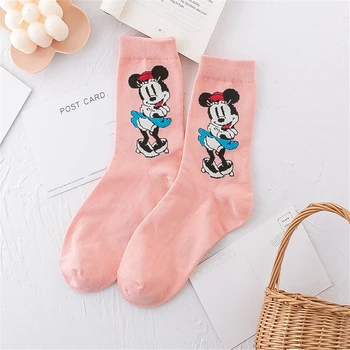 5 Pairs Disney Karikatür Mickey Minnie Mouse Orta Uzunlukta Çorap Kız Çorap Favori Karakter Kadın Çorap