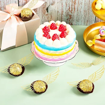 50 Adet Kanatları çikolatalı Kek Parti Altın Dekorasyon Sihirbazı Topper Altın Kanat Cupcake Toppers Snitch Düğün Dekor Şeker