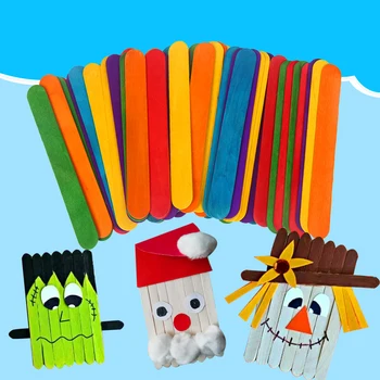 50 adet / takım DIY Popsicle Dondurma Çubukları Ahşap Sopa Renkli El Sanatları Sanat Yaratıcı Eğitici Oyuncaklar Çocuklar Çocuklar İçin Bebek