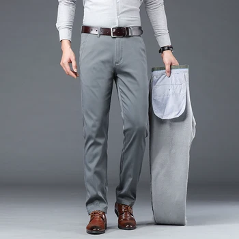 6 Renk Kalın günlük erkek pantolonları Polar Sıcak Kış Yeni Düz Rahat Ofis İş Erkek Takım Elbise Pantolon