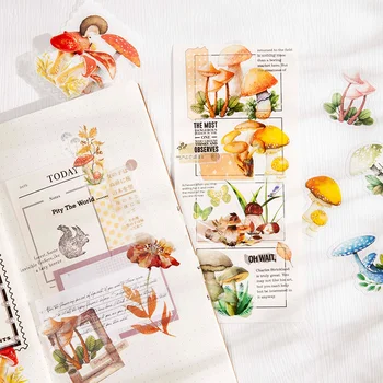 8 Stilleri 45 adet / torba Edebi Mantar PET Etiket Paketi Kişiselleştirilmiş Bitki El Hesabı Malzeme Dekoratif Kırtasiye Çıkartmalar