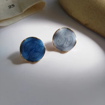 925 gümüş iğne Yeni Asimetrik Küpe Narin Takı Emaye Renk Koyu Açık Mavi Saplama Küpe Kadınlar Kız Hediyeler İçin