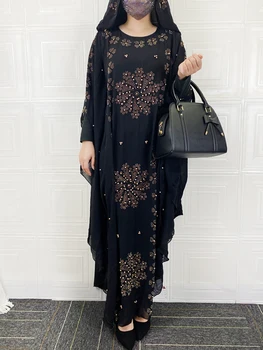 Abaya Lüks Fas Kaftan Elbise Müslüman Siyah Arapça Kadınlar İçin Şifon Maxi Elbiseler Türk Kimono Malezya Elbise 2021