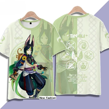 Anime Oyunu Genshin Darbe Tighnari 3D Baskı T Shirt Kadın Erkek Yaz Kısa Kollu Komik Tshirt Grafik Tees Streetwear Cosplay
