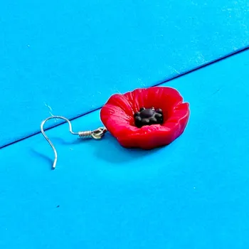 Anma Günü Kırmızı gelincik çiçeği Damla Küpe VFW Savaş Karşıtı Anma Günü Yaratıcı Dangle Küpe Kadınlar için Hediyeler onun için