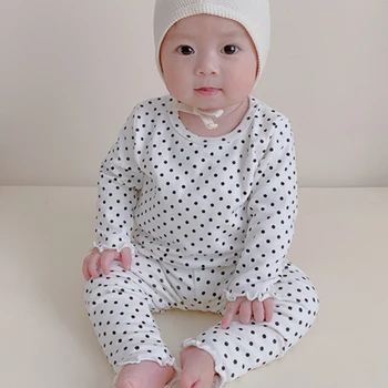 Bebek Kız Pijama Seti 2022 İlkbahar Sonbahar Giyim Takım Elbise Çocuklar pamuklu kazak + Pantolon 2 adet Setleri Bebek Nokta Baskı Ev Giyim
