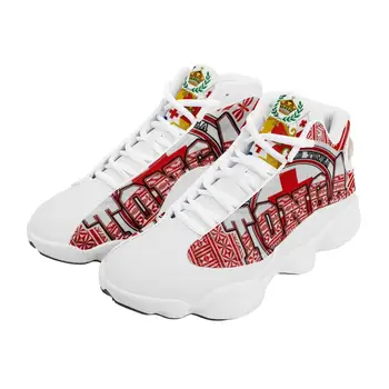 Beyaz Kırmızı Tonga Tarzı Polinezya Samoa Tribal Stil Erkek koşu ayakkabıları Özel Top Spor Takımı Logosu erkek basket topu spor ayakkabı