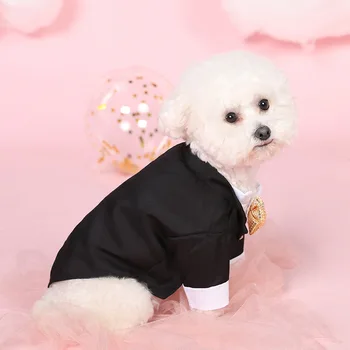 Beyefendi Köpek Batı tarzı Giysiler Düğün Takım Elbise Resmi Gömlek Küçük Köpekler İçin Altın Sequins Smokin PartyPuppy Kostüm Kediler İçin
