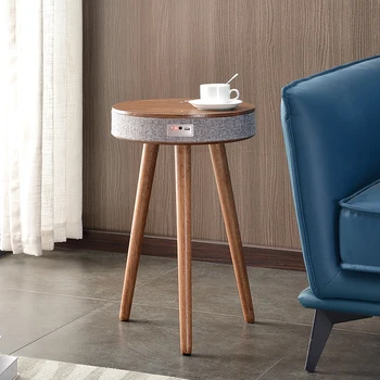 Bluetooth Akıllı Sehpa Oturma Odası Endüktif Kablosuz Şarj Masa Ahşap 3D Surround Müzik Yuvarlak çay masası