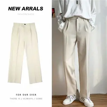 Buz İpek Erkek Takım Elbise Pantolon Gevşek Gevşek Örtü Düz Bacak Pantolon Erkekler için İnce Geniş bacak Rahat Dokuzuncu Pantolon Japon Streetwear