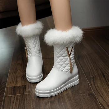 Büyük Boy 30-43 Yeni Bayanlar Kış sıcak Faux Kürk Kar Botları Moda Zip Platformu bayan Botları Rahat Parti Konfor Kadın Ayakkabı