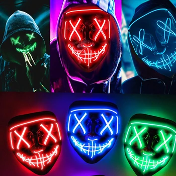 Cadılar bayramı Neon Led tasfiye maskesi Maske Masquerade parti maskeleri ışık karanlıkta aydınlık komik maskeler Cosplay kostüm malzemeleri