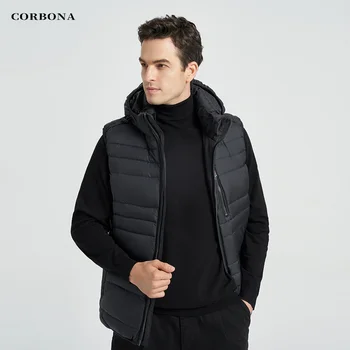 CORBONA 2022 Yeni Erkek Sonbahar Kış Yelek Kolsuz Sıcak Baba Ceket Kapşonlu Açık Moda Siyah Erkek Giysileri Yakışıklı Baba Hediye
