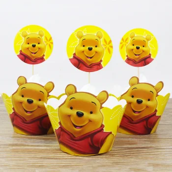Disney Winnie the Pooh Tema Parti Malzemeleri 12 adet sarar + 12 adet toppers Kek Sarmalayıcıları Toppers Çocuklar Doğum Günü Partisi Dekorasyon