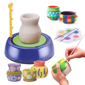 DIY El Yapımı Seramik Çömlek Makinesi Çocuklar Zanaat Oyuncaklar Erkek Kız Mini Çömlek Tekerlekleri Sanat El Sanatları Erken Eğitici çocuk oyuncağı
